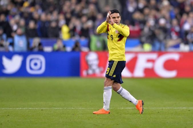 Radamel Falcao of Colombia reacts during the international friendly match between France and Colombia at Stade de France on March 23, 2018 Radamel Falcao