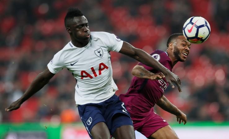 Tottenham's Davinson Sanchez in action with Manchester City's Raheem Sterling Davinson Sanchez
