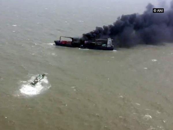 MV SSL Kolkata on fire MV SSL Kolkata