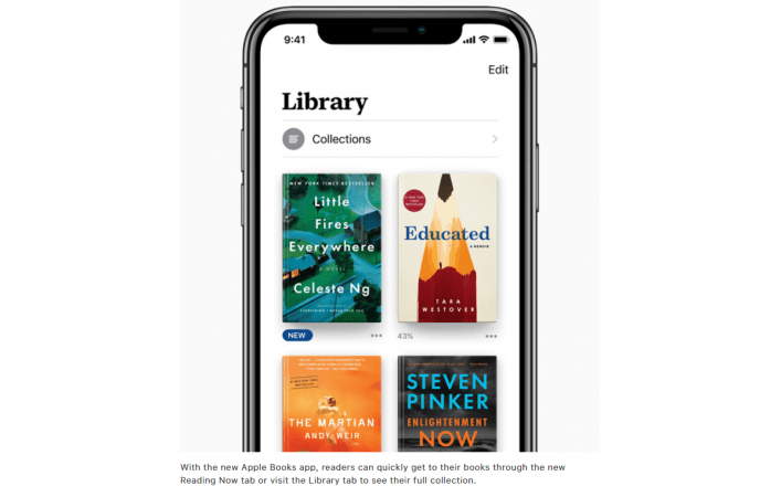 In the Library section, Apple device owners can find all their e-book collection under one roof and also the ones the user has finished and when it was completed. Apple Books, iBooks, Library, Reading Now, The Book Store