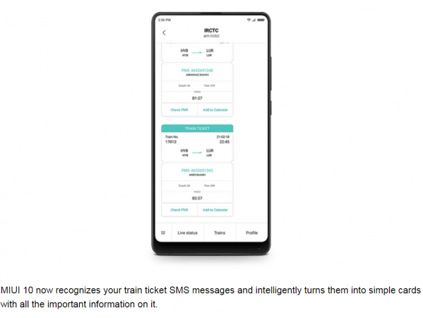 Xiaomi MIUI 10 comes with new feature that turns IRCTA messages in to easily readable cards Xiaomi, MIUI 10, features