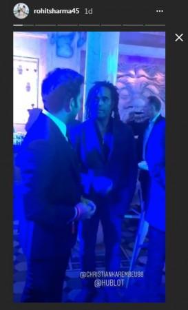 Rohit Sharma with former French international Christian Karembeu in Moscow. Rohit Sharma with former French international Christian Karembeu in Moscow.