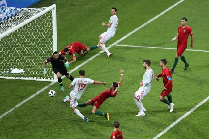 Diego Costa scores the equaliser for a second time for Spain against Portugal Diego Costa Spain Portugal