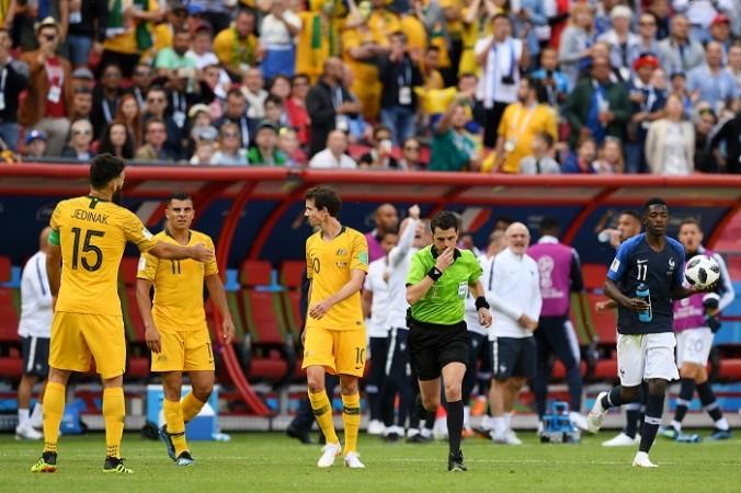 Andres Cunha gives the penalty to France after using VAR Cunha referee VAR France Australia