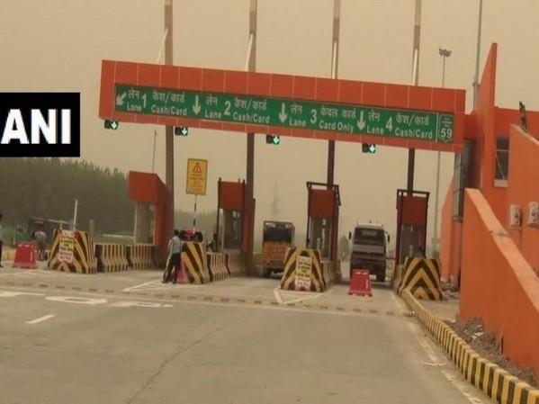 The newly painted toll gate in Uttar Pradesh The newly painted toll gate in Uttar Pradesh