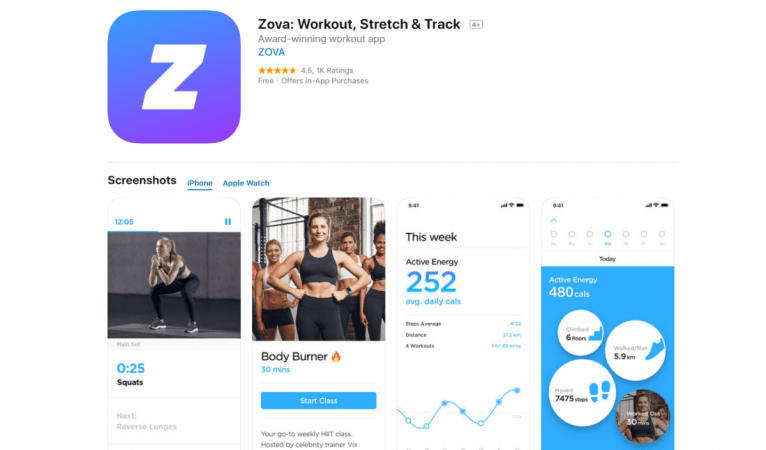 Zova offers tips and classes on both Yoga and modern fitness exercises. Apple, iOS apps, Asana rebel
