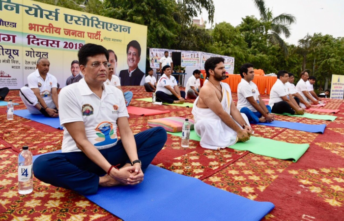 Piyush Goyal performs Yoga Piyush Goyal