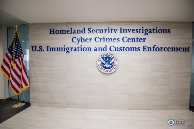 The entrance to the Immigration and Customs Enforcement (ICE) Cyber Crimes Center is seen in this U.S. Department of Homeland Security (DHS) building in Fairfax, Virginia. Immigration and Customs Enforcement
