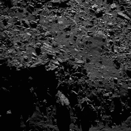 Rosetta's OSIRIS narrow-angle camera captured this detailed view of Comet 67P/Churyumov-Gerasimenko on 2 September 2016 from a distance of just 2.1 km from the comet's surface, giving a resolution of just under 4 cm/pixel at the centre of the image Rosetta comet 67P