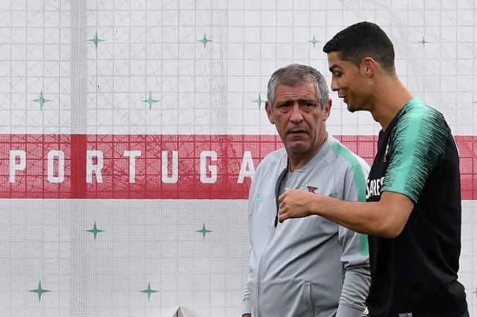 Portugal manager Fernando Santos and Cristiano Ronaldo have a conversation during a training session Fernando Santos Cristiano Ronaldo Portugal