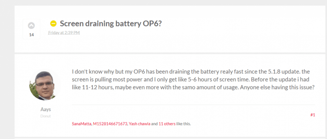 Several OnePlus 6 owners complaining that their device's battery is unusually draining faster after updating to OxygenOS 5.1.8 update OnePlus 6, OxygenOS 5.1.8, update, battery, draining