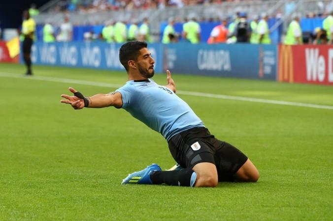 Luis Suarez celebrates after scoring the opener for Uruguay in their Fifa World Cup 2018 match against Russia Luis Suarez Uruguay