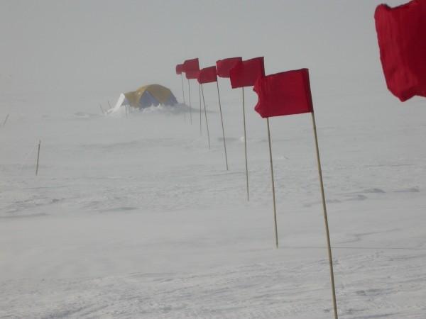 Blowing snow conditions at a camp site near Vostok Station in Antarctic summer Vostok station