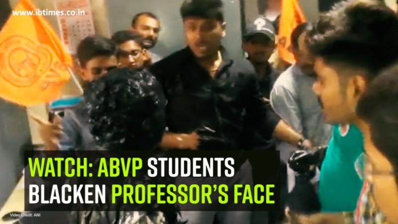Watch: ABVP students blacken professor’s face