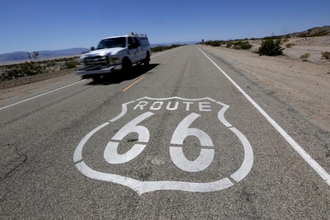 A Route 66 marker, part of the newly named Mojave Trails National Monument, is shown near Amboy, California. Nearly 2 million acres of scenic California desert have been designated as national monuments under an executive order by then-US President Barack Obama in 2015, roughly doubling the amount of land set aside for protection during his presidency. Picture taken March 17, 2015. Route 66 marker in California