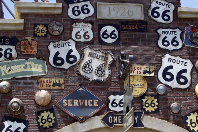 Expanded Disneyland California Adventure Park features signs from Route 66 as a theme in Cars Land at the park in Anaheim, California. The debut of Cars Land marks the completion of a five-year expansion at Disney California Adventure. Picture taken June 5, 2012 Route 66 knick knacks