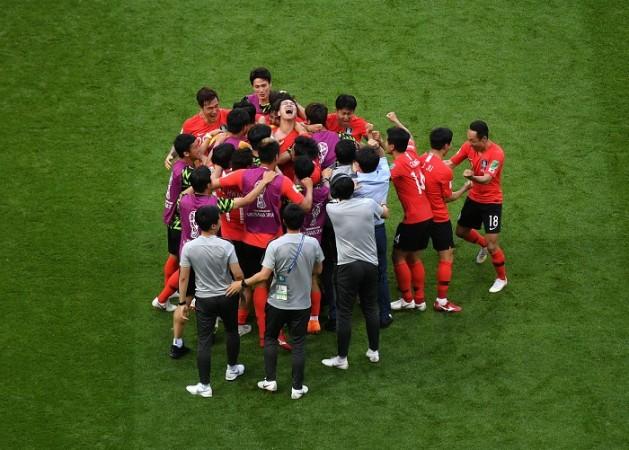 South Korea players are over the moon after scoring the first goal against Germany South Korea Germany