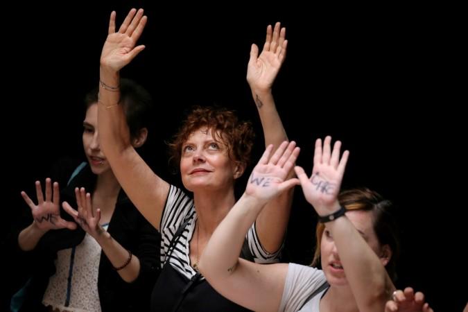 Actress Susan Sarandon joins with other women and immigration activists while rallying inside the Hart Senate Office Building after marching to Capitol Hill in Washington, U.S., June 28, 2018. Actor Susan Sarandon at the anti-Trump rally in Capitol Hill