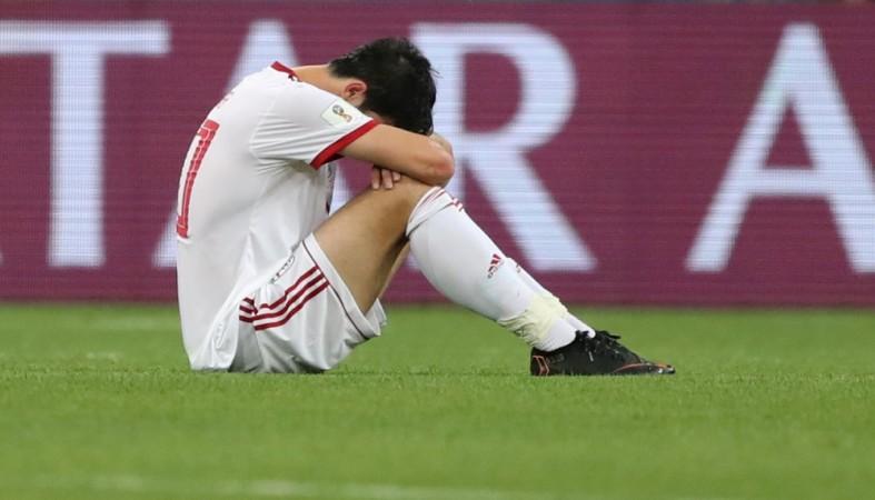 Iran's Sardar Azmoun looks dejected after Iran vs Portugal match at Mordovia Arena, Saransk, Russia on June 25, 2018 Sardar Azmoun