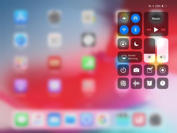 Control Centre in iOS 12 on iPad Control Centre in iOS 12 on iPad