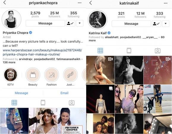 Priyanka Chopra and Katrina Kaif instagram pages Priyanka Chopra and Katrina Kaif instagram pages