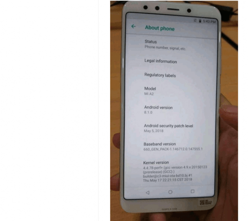 Xiaomi Mi A2 with Android 8.1 Oreo update spotted online Xiaomi, Mi A2, Android 8.1, image