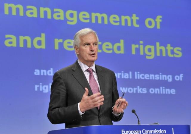 EU commissioner for Internal Market and Services Michel Barnier gives a press conference on July 11, 2012 on European Commission propositions on legislation on collective rights management and copyright at the EU Headquarters in Brussels Michel Barnier gives a press conference on legislation on collective rights management and copyright