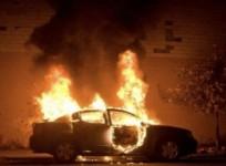 A women's car set on fire by two men who opposed to her drivng