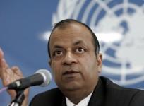 Atul Khare speaks during a news conference in Jakarta