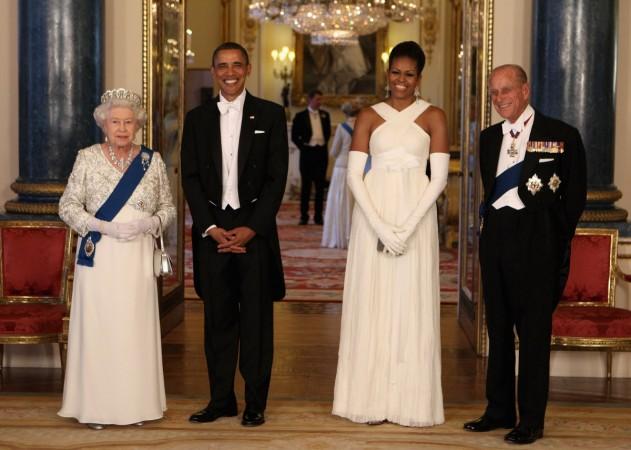 Queen Elizabeth II poses with U.S. President Barack Obama, his wife Michelle Obama and Prince Philip, Duke of Edinburgh in the Music Room of Buckingham Palace ahead of a State Banquet on May 24, 2011 in London, England. Barack Obama, Queen