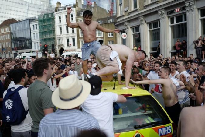 Unruly football fans in London destroyed an amublance on Saturday. Fifa World Cup 2018
