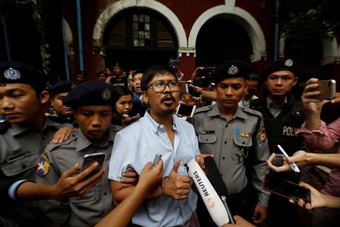 Detained Reuters journalist Wa Lone speaks to the media while leaving Insein court on July 9 in Yangon, Myanmar Reuters journalist Wa Lone