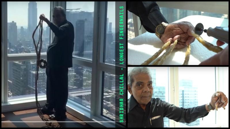 Shridhar Chillal trimmed his bus-length fingernails after 66 years. man with longest nails
