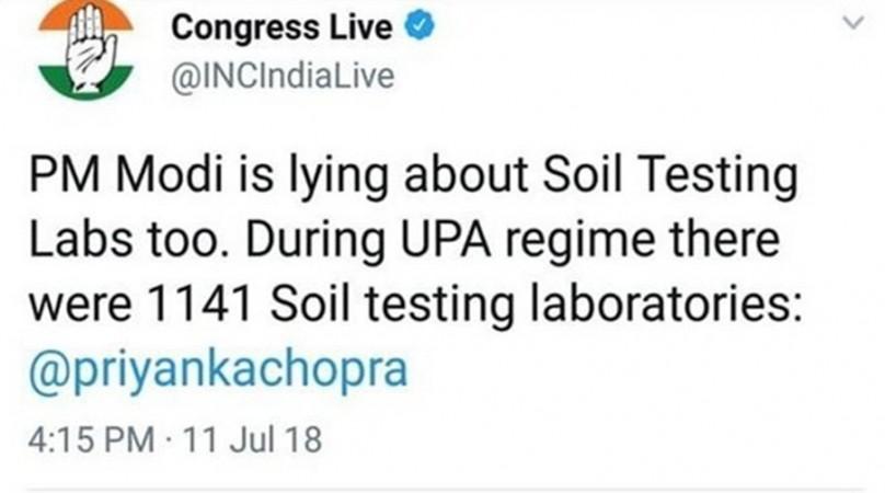 Congress tags Bollywood actress Priyanka Chopra instead of their spokesperson Priyanka Chaturvedi Congress