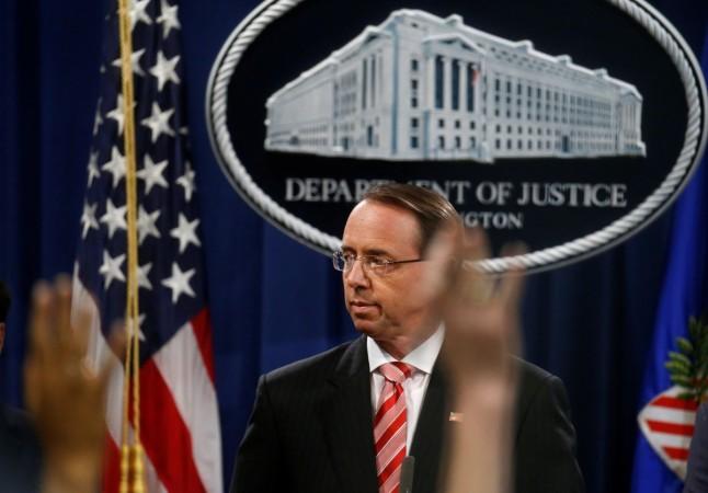 Deputy U.S. Attorney General Rod Rosenstein takes questions after announcing grand jury indictments of 12 Russian intelligence officers in special counsel Robert Mueller's Russia investigation, during a news conference at the Justice Department in Washington, US, July 13, 2018. Deputy US Attorney General Rod Rosenstein