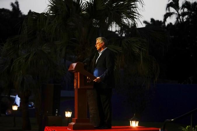 Cuban President Miguel Diaz-Canel speaks during a ceremony to inaugurate the Cuban Sports Hall in Havana, Cuba, July 13, 2018 Cuban President Miguel Diaz-Canel