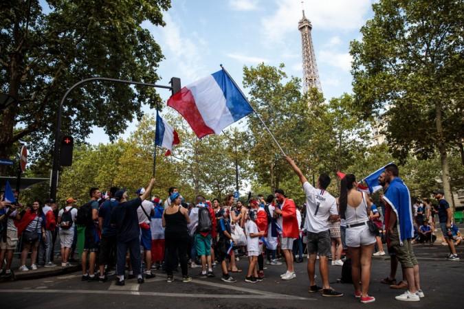 French fans showing their support to the Les Blues in Moscow. France fans Fifa World Cup 2018
