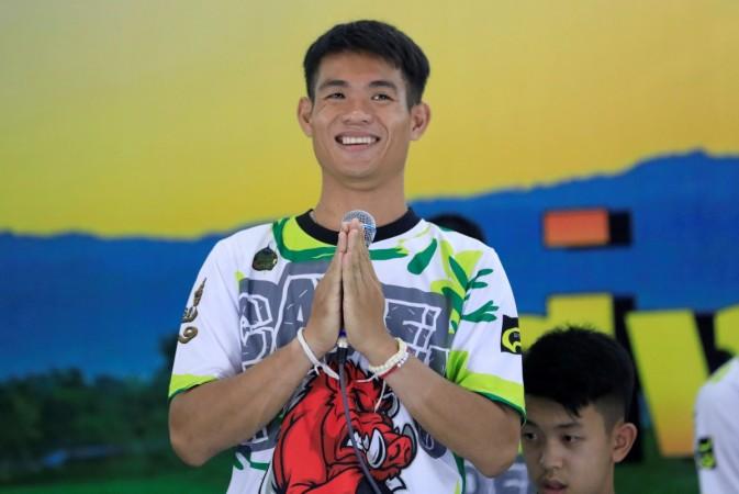 Coach Ekapol Chantawong introduces himself during the news conference in the northern province of Chiang Rai, Thailand, July 18, 2018 Coach Ekapol Chantawong