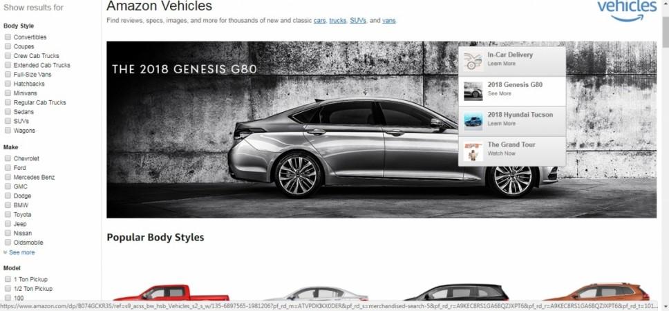 The Amazon Vehicles platform as seen on the Amazon website. Amazon Vehicles