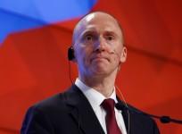 Carter Page addresses the audience during a presentation in Moscow,