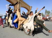 People celebrate ceasefire in Rodat district of Nangarhar province