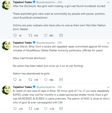 Tejashwi Yadav. tejashwi yadav on bihar rape