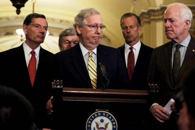 US Senate Majority Leader Mitch McConnell (R-KY) speaks to reporters at the Capitol as fallout continued over U.S. President Donald Trump's Helsinki summit with Russian President Vladimir Putin, in Washington, U.S., July 17, 2018. US Senate Majority Leader Mitch McConnell