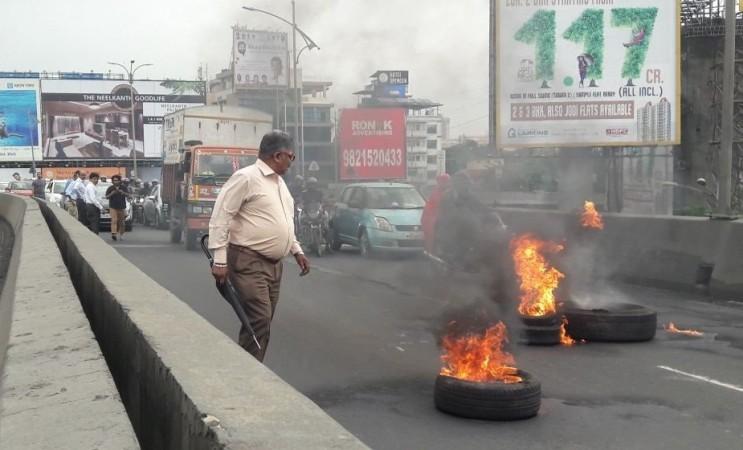 Tyres burnt in Maharashtra. maratha bandh