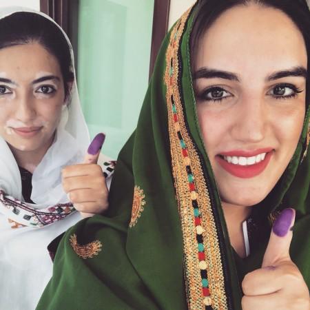 Bakhtawar and Aseefa after casting their vote in Sindh's Nawabshah. pakistan general elections