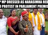 TDP MP dressed as Narasimha Reddy to protest in Parliament premises