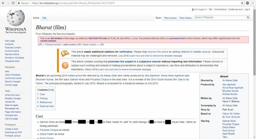 Salman Khan's role in 'Bharat' Wikipedia page tampered with leaving ...