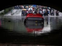 Submerged bus in Delhi floods