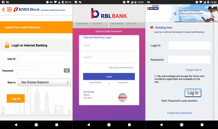 The interfaces of fake banking apps Fake banking apps