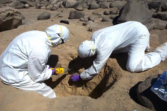 Researchers collect samples from the surface of the Atacama Desert in Chile, going a few centimeters into the ground Atacama desert
